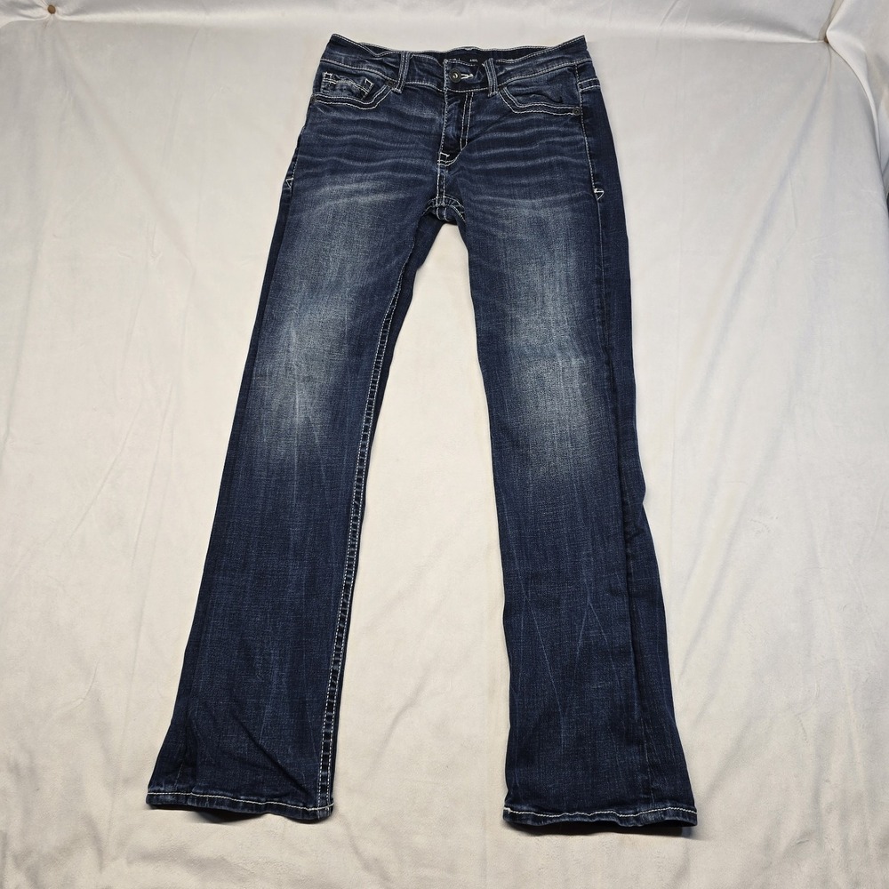 BKE Aiden Mens Bootcut Jeans Blue Distressed Size 29x32